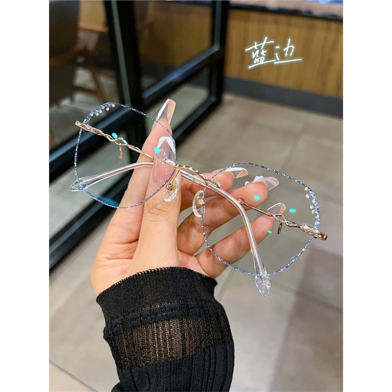 Antique begonia rimless glasses for women with myopia can be equipped with power color-changing