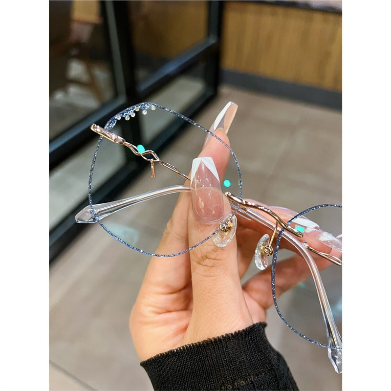 Antique begonia rimless glasses for women with myopia can be equipped with power color-changing