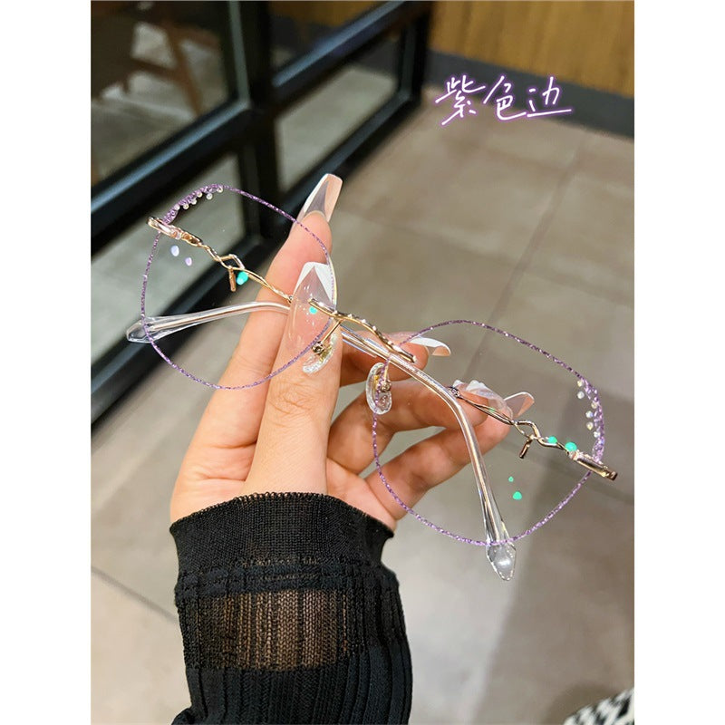 Antique begonia rimless glasses for women with myopia can be equipped with power color-changing