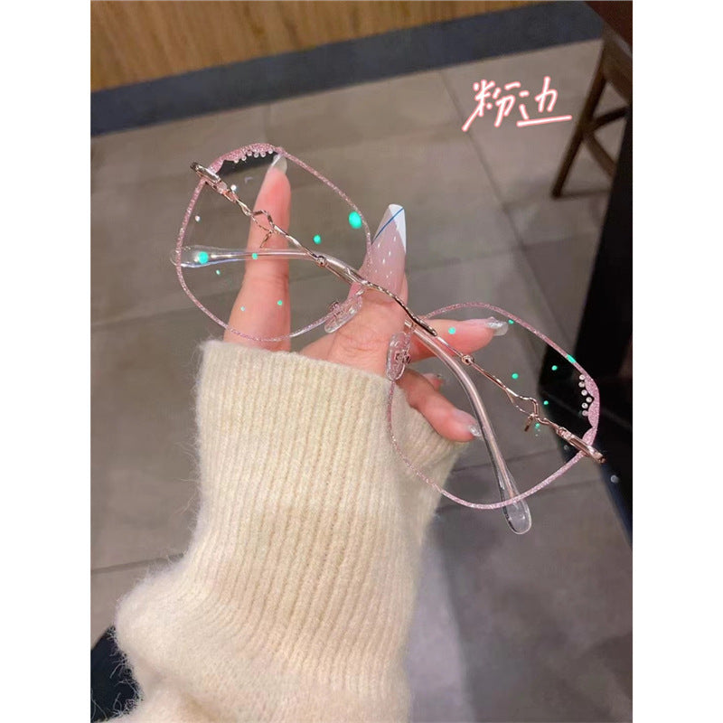 Antique begonia rimless glasses for women with myopia can be equipped with power color-changing