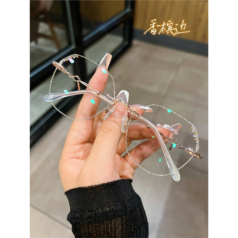 Antique begonia rimless glasses for women with myopia can be equipped with power color-changing